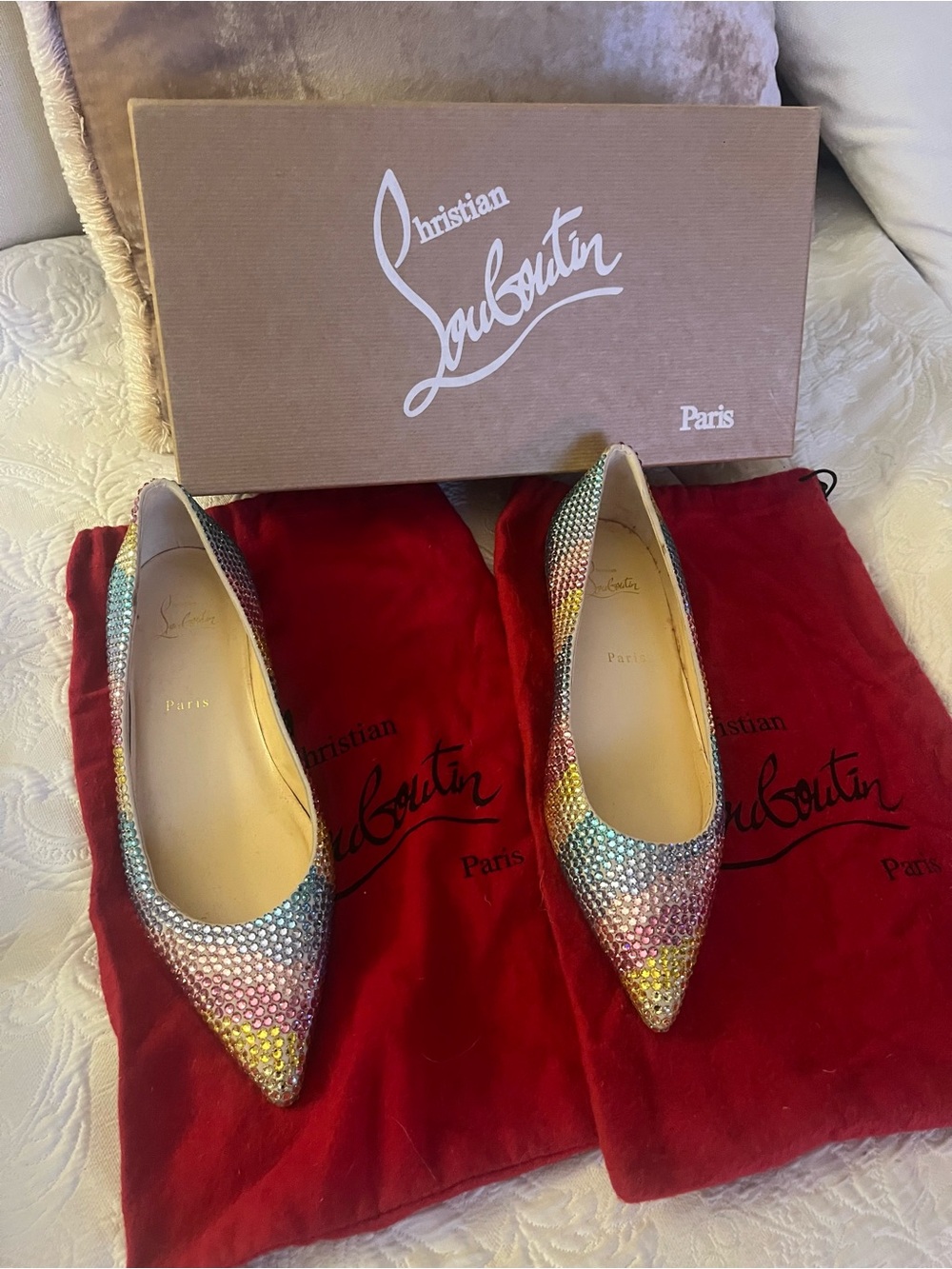 Christian Louboutin Multicolored Crystal Pointed Toe Heels - SZ 39